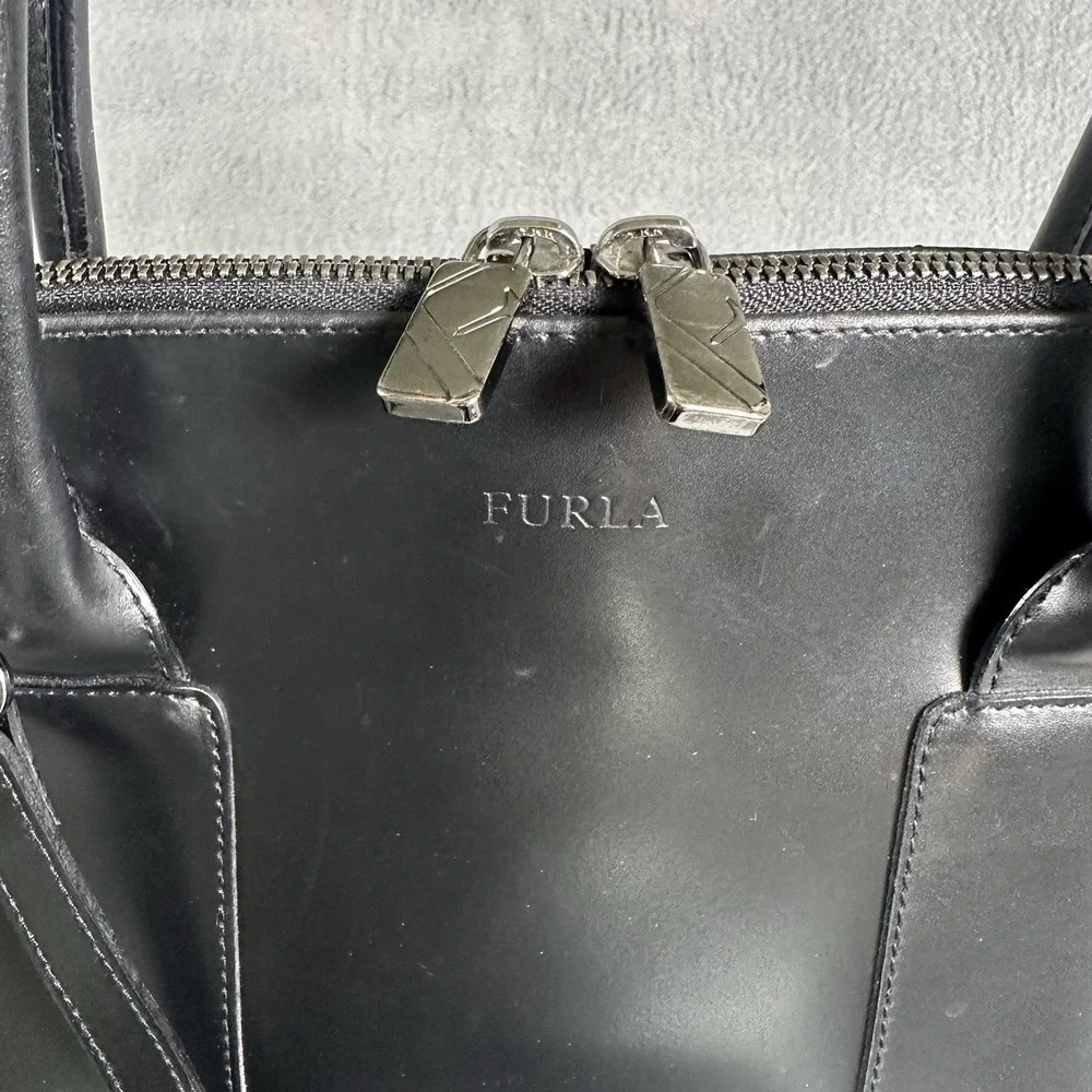 Furla Black Leather Dome Satchel Top Handle Bag Italy Crossbody Authentic